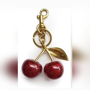 Red With Glitter Cherry Bag Charm With Keychain